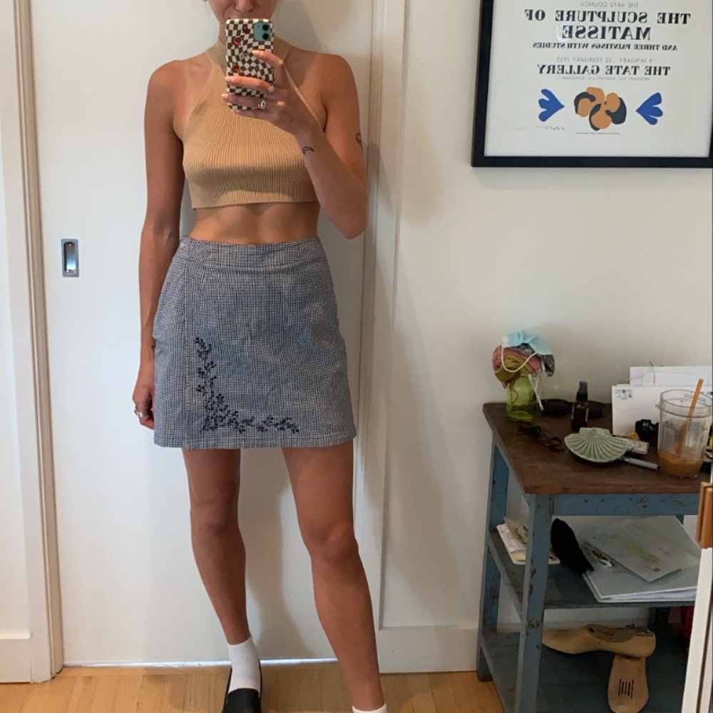 Vintage checkered gingham skort w/ floral details